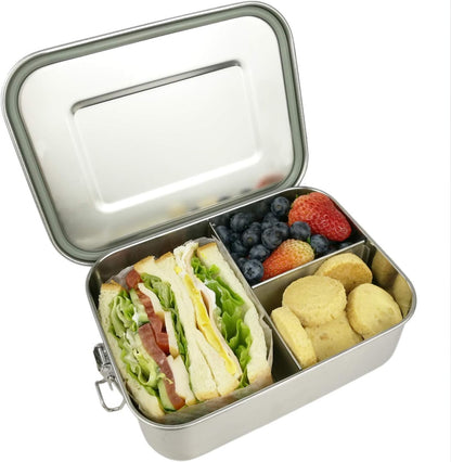 UPTRUST Leak Proof Stainless Steel Bento Lunch Container, (47OZ/1400ML) Metal Bento Lunch Box for Kids or Adults, 3 Compartment Packing Box for Work Lunch