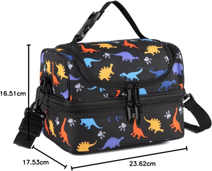 VASCHY Lunch Box Bag Men, Insulated Two Compartments Bento Cooler Bags for Adults/Women/Kids for School,Daycare,Kindergarten,Picnic Black