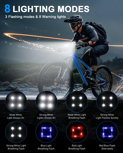 EQIIO 140dB Electric Bike Horn with Headlight, 2 in 1 Bicycle Horn 6 Sound Modes USB-C Rechargeable, Bike Bell with Large Range Floodlight Bike Horn for Adults Kids Bike Scooter Ebike, IPX6 Waterproof