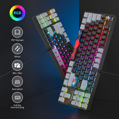 Owpkeenthy Full Size Green Mechanical Gaming Keyboard with Number Pad, Wired 100% Office NKRO Keyboard RGB Backlit 104 Keys with Red Switch for PC Gamer (104 Matcha)