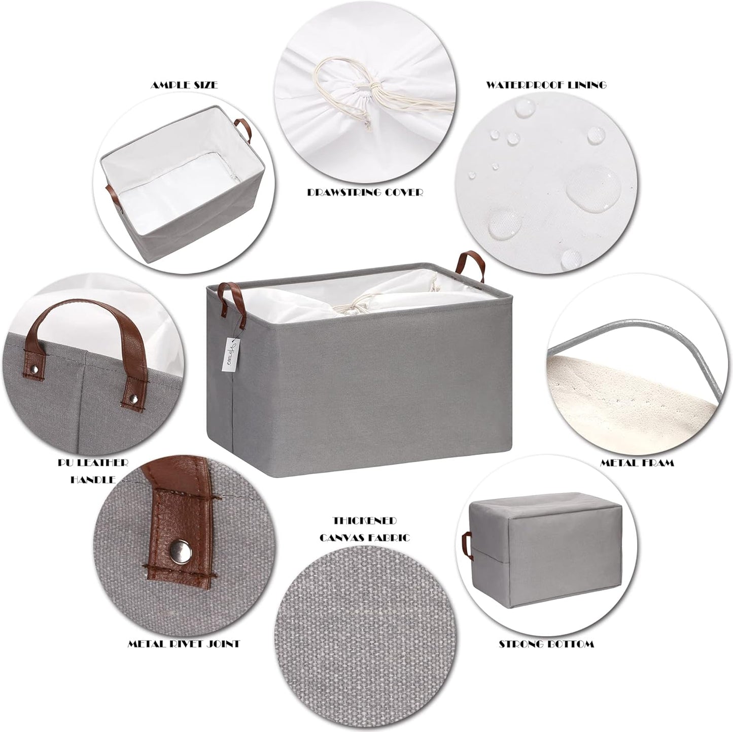 Hinwo 6-Pack Small Canvas Fabric Storage Baskets Set with Handles, Open Storage Bins, Cube Storage Organizer, Shelf Organizer Bins for Closet, 7.9L, 12 x 8 x 5 Inches, Grey Stripe
