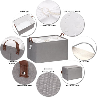 Hinwo 6-Pack Small Canvas Fabric Storage Baskets Set with Handles, Open Storage Bins, Cube Storage Organizer, Shelf Organizer Bins for Closet, 7.9L, 12 x 8 x 5 Inches, Grey Stripe