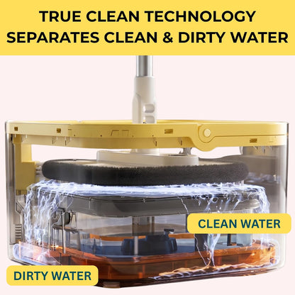True & Tidy® TrueClean Spin Mop 2.0 w/Detachable Inner Bucket, Self Standing, Separates Clean and Dirty Water, Foldable Square Mop Head, Triple Jet Stream w/Hidden Brush, Replaceable 2pc Pads