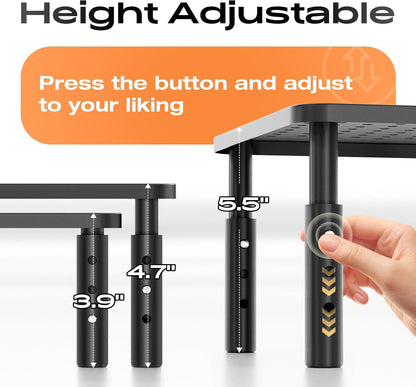 Adjustable Monitor Stand Riser for Desk – 3 Height Levels, Metal PC & Laptop Shelf Organizer, 2-Pack, Ergonomic Desk Storage Solution for Office & Home - PuriLite