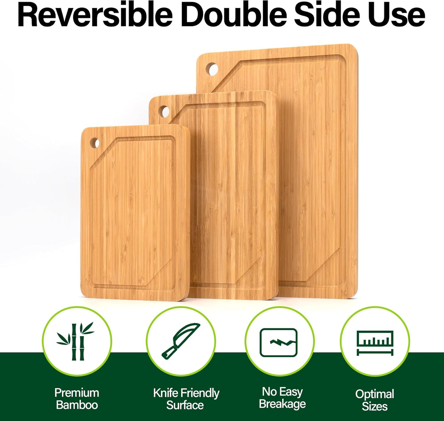 Bamboo Cutting Board Set of 3, Cutting Boards for Kitchen with Juice Groove, Bamboo Chopping Board Set, Serving Board Set for Meat, Fruit Vegetable and Cheese