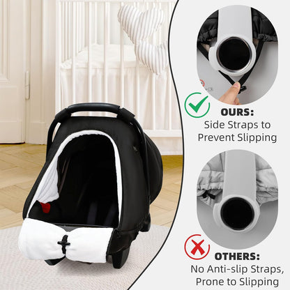 SWESEN Winter Car Seat Covers for Babies, Cozy & Warm Cover, Infant Car Seat Canopy Water Resistant, Universal Cold Weather Shield, Black