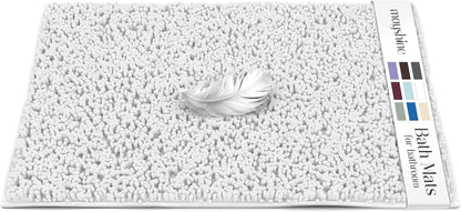 Soft Plush Chenille Bathroom Rug, Absorbent Microfiber Bath Mat, Machine Washable, Non-Slip Grip, Quick-Dry, Thick Shag Carpet Great for Bath, Shower Floor, Bedroom, or Door Mat (Beige, 17x24)