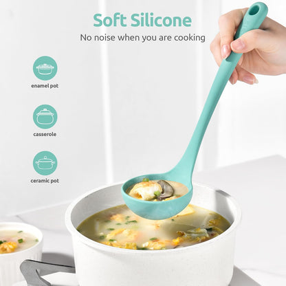 13 inch Silicone Soup Ladle: U-Taste 600ºF Heat Resistant 4 oz Large Non-Stick Seamless Rubber Kitchen Deep Serving Spoon with Non-Slip Solid Long Handle for Cooking Sauce/Stews/Gravies/Chili(Purple)