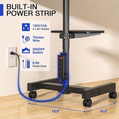 Rfiver Mobile TV Stand with Power Outlet, Rolling TV Stand for 13-50 Inch LCD LED Flat Panel Curved Screen, Tilting and Rotating Mount, Portrait to Landscape, Holds up to 55lbs, Max VESA 200x200mm