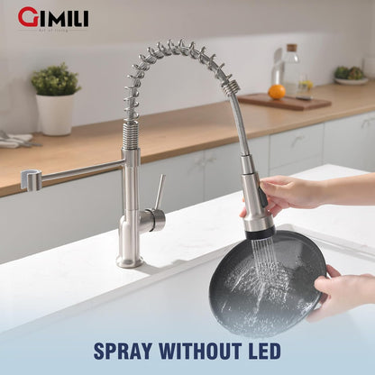 GIMILI Touchless Spring Kitchen Faucet with Pull Down Sprayer, Single Handle Motion Sensor Activated Hands-Free Kitchen Sink Faucet, Single Hole Smart Kitchen Faucet, Solid Brass, Matte Black