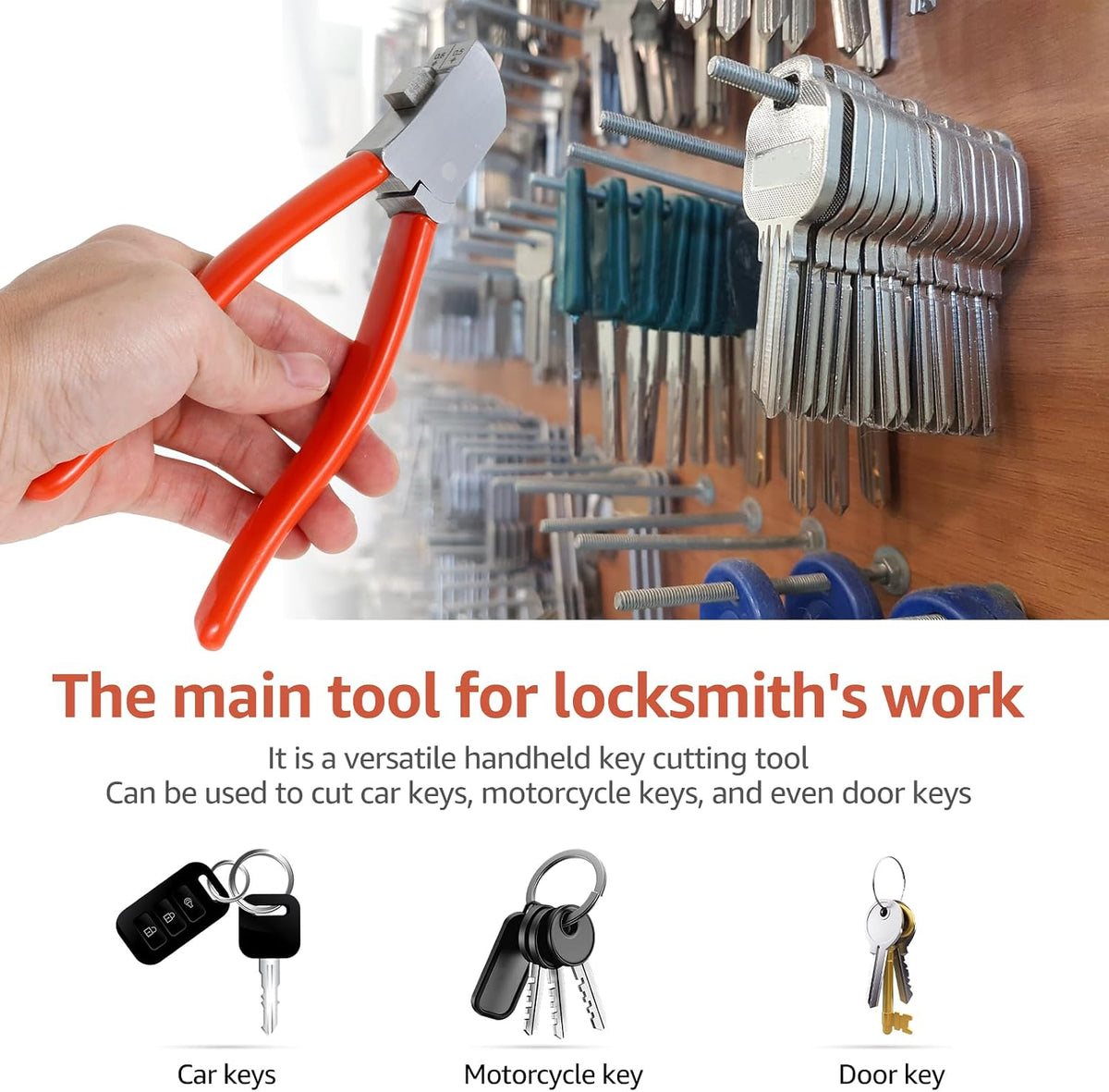 Key Cutter, 2-in-1 Tooth Key Cutting Pliers, Hard Alloy Steel Key Cutter Machine Tool, Multifunctional Manual Key Duplicate Pliers for Vehicle Car Door Keys, Chrome