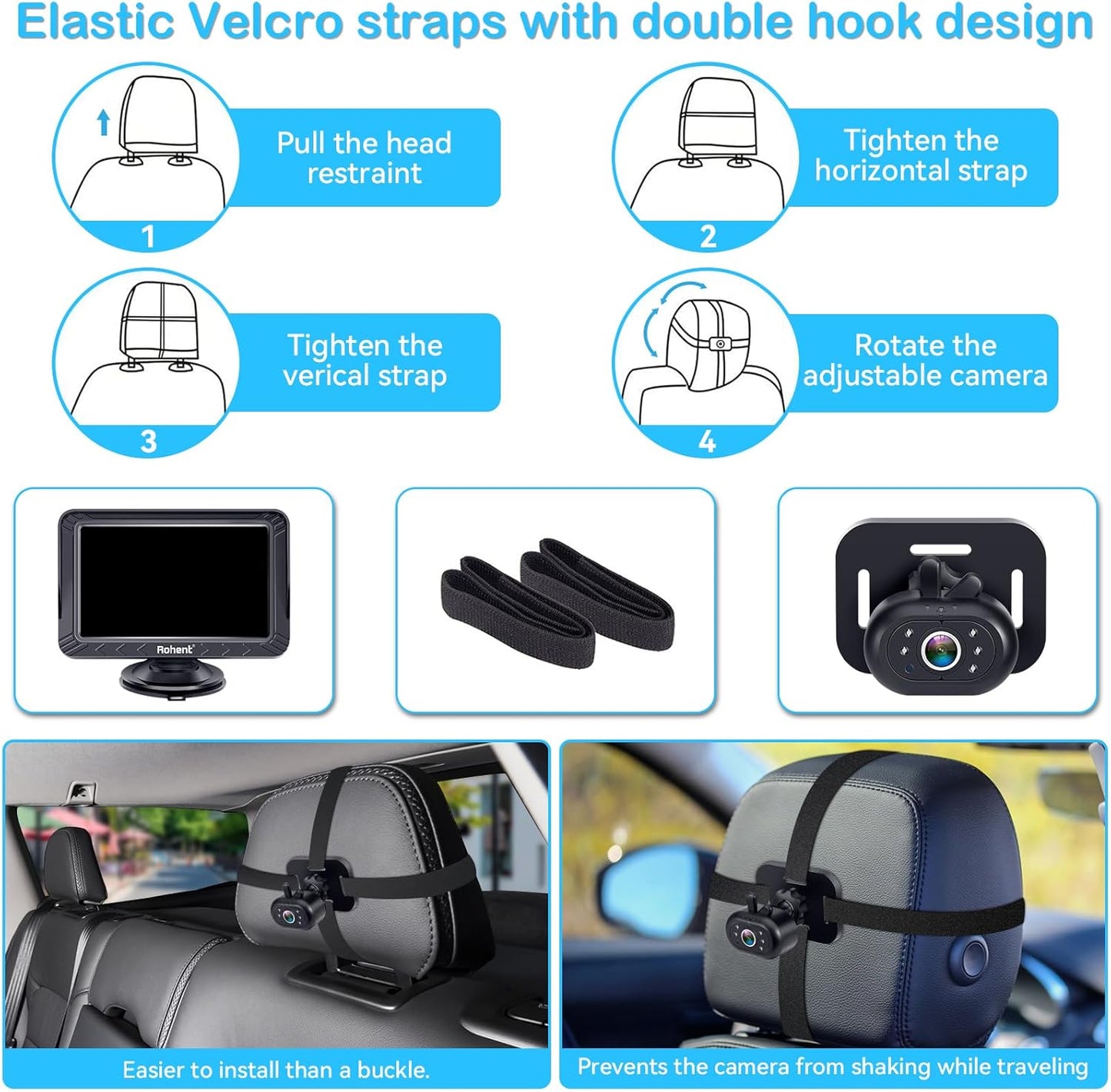 Rohent Baby Car Camera HD 1080P - Rear-Facing Infant Monitor with Night Vision Car Camera for Baby 150° Wide-Angle Lens Anti-Glare Screen Easy Install 360° Adjustable Display