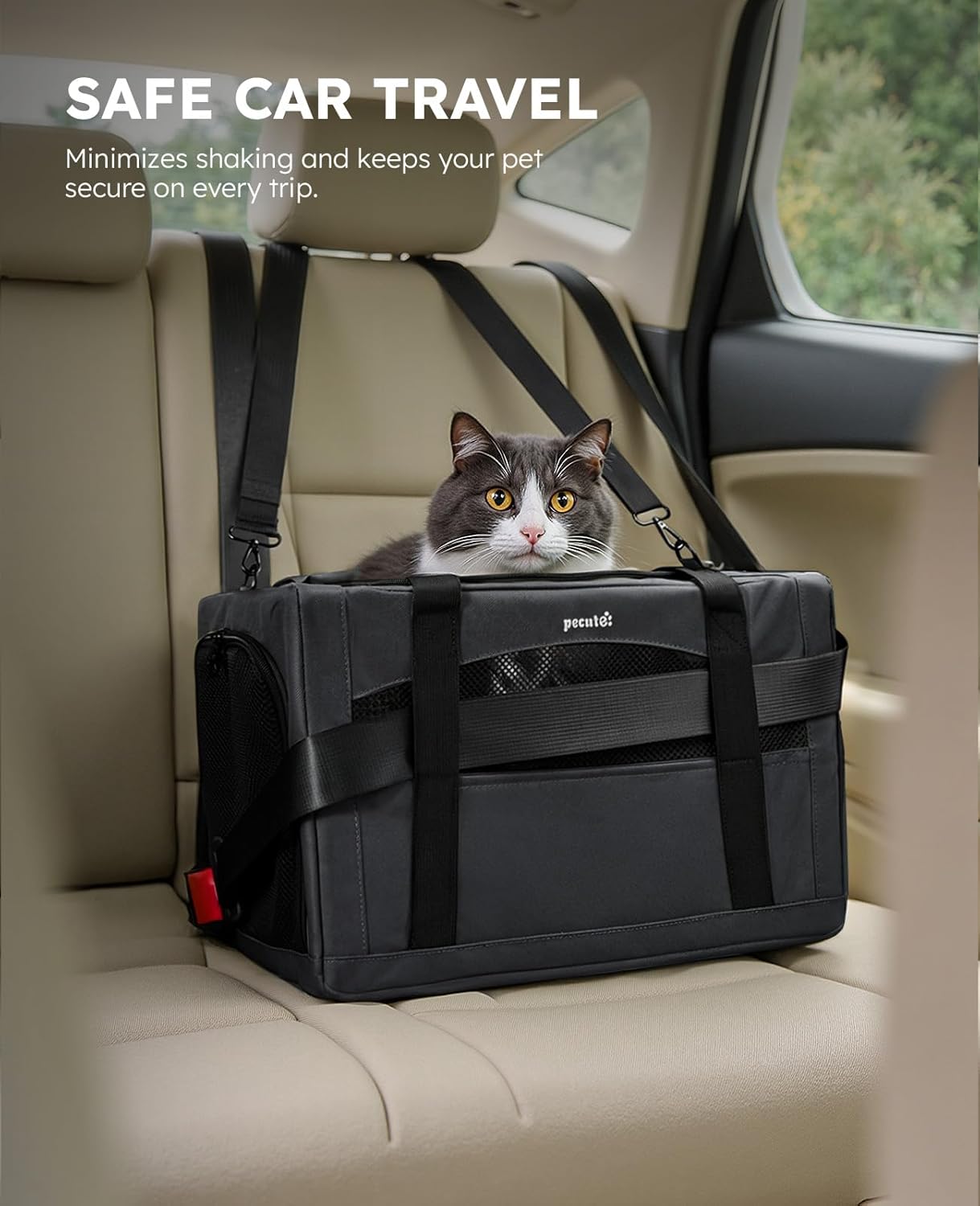 Pecute Cat Carrier Dog Carrier with Stable Structure, Breathable Mesh Fabric Pet Carrier for for Small Cats Dogs Puppies up to 5KG,Soft-Sided Dog Carrier Suitable for Both Long and Short Trips,Gray