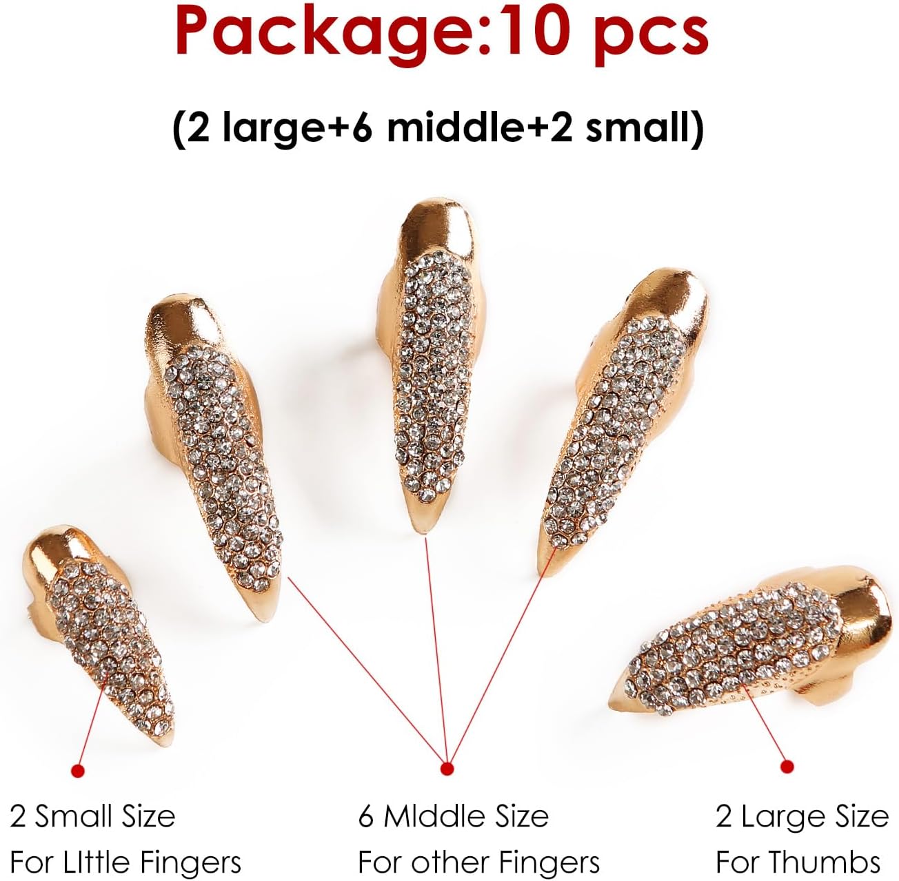 10PCS Finger Claws Fake Long Nail Women Halloween Costume Accessories Vampire Cat Wolf Cosplay, 1 Count (Pack of 10), Metal