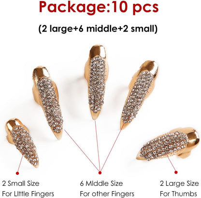 10PCS Finger Claws Fake Long Nail Women Halloween Costume Accessories Vampire Cat Wolf Cosplay, 1 Count (Pack of 10), Metal