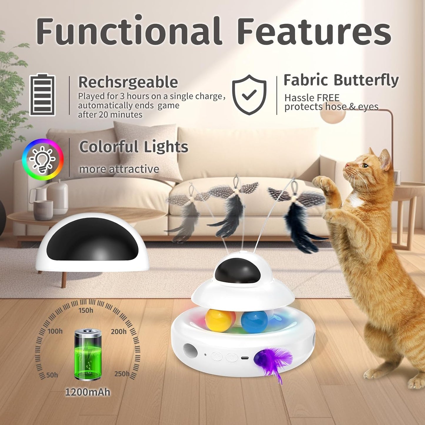 MOHAYA Interactive Cat Toys for Indoor Cats,4-in-1 Automatic Kitten Toy,Motion Activated Electronic Fluttering Butterfly,Track Balls, Moving Feather Toys for All Breeds,USB Rechargeable