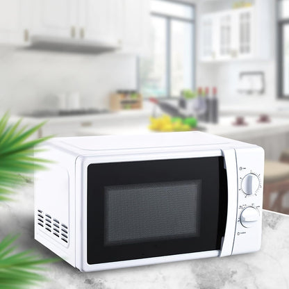 Compact Mechanical Microwave Oven, White, 20L Capacity, Manual Control with Timer and Temperature Dials, Countertop Kitchen Appliance