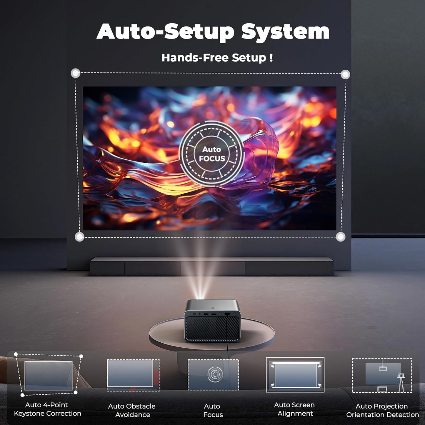 Projector, Mini-Projector: [for-Netflix & AI Auto-Setup-System & Live TV & 1000 ANSI & 800+ Streaming Apps], Lisowod L03Pro Portable-WiFi-Bluetooth-Projecteur, 1080P for Outdoor Use