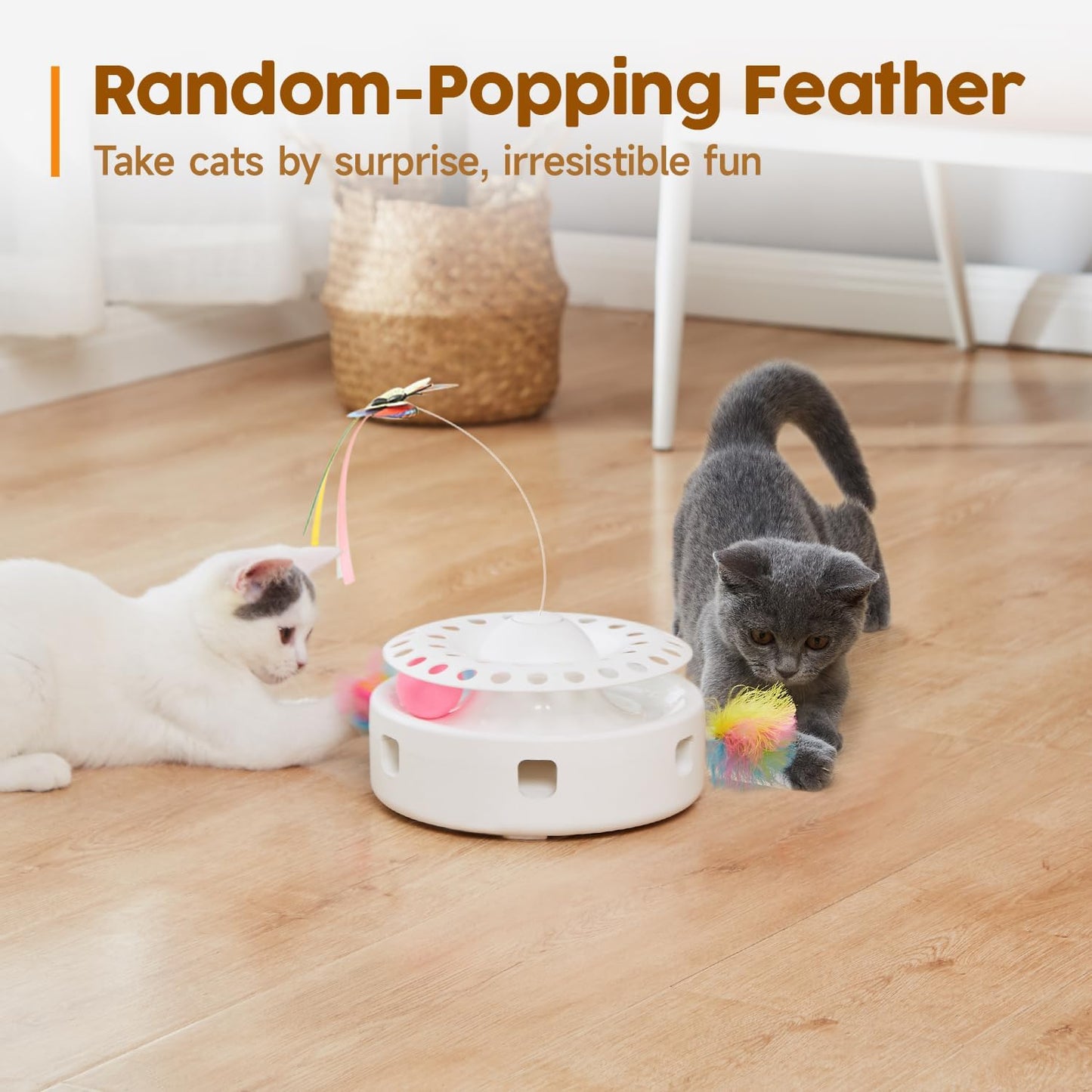 Potaroma Cat Toys 3-in-1 Smart Interactive Electronic Kitten Toy, Random Moving Ambush Feather, Fluttering Butterfly, Catnip Bell Balls, Dual Power Supplies, Indoor Exercise Cat Kicker (Light Pink)