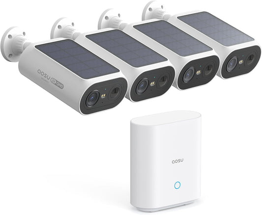 AOSU Solar Security Cameras Wireless Outdoor, 4 Cam-Kit, No Monthly Fees, Local Storage, Home Security Cameras System with Integrated Solar Panel, Easy Setup, 2K Color Night Vision, 5G & 2.4G WiFi