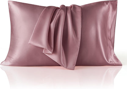 Bedsure Satin Pillow Case Queen Size 2 Pack, Similar to Silk Pillow Cases, Silky Pillowcase Covers with Envelope Closure, Room Decor Valentine Gifts for Women Men, Grey, 20x30 Inches