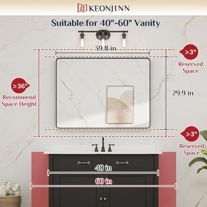 Keonjinn 42 x 36 Brushed Nickel Bathroom Vanity Mirror, Large Rounded Rectangle Bathroom Mirrors for over Sink, Metal Framed Silver Mirror for Wall, Shatterproof HD Tempered Glass(Horizontal/Vertical)