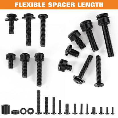 Universal TV Mounting Hardware Screw Kit Set - M4 M5 M6 M8 Screws,Spacers and Washers for Most TV/Monitor VESA Mount, TV Mount Replacement Screws with Box up to 80 inch(Black)