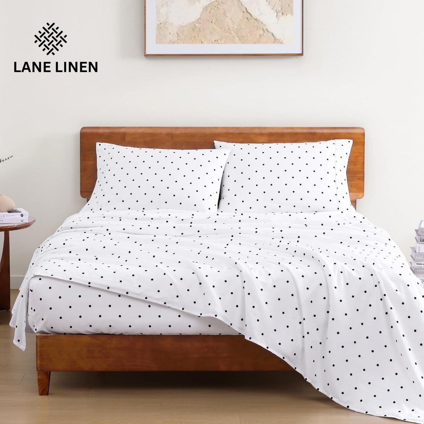 Lane Linen 100% Organic Cotton Queen Sheet Set, 4-Piece Percale Bed Sheets for Queen Bed - Soft, Breathable, Hypoallergenic, Deep Pocket Fits Mattress Up to 15" Deep, Hotel Quality Sheets - White