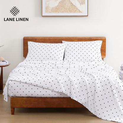 Lane Linen 100% Organic Cotton Queen Sheet Set, 4-Piece Percale Bed Sheets for Queen Bed - Soft, Breathable, Hypoallergenic, Deep Pocket Fits Mattress Up to 15" Deep, Hotel Quality Sheets - White