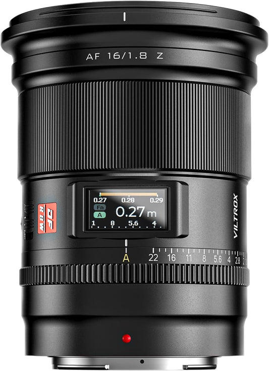 VILTROX AF 16mm f/1.8 Full Frame Lens for Nikon Z, Autofocus Lens with Built-in LCD Screen Compatible with Nikon Z Mount Cameras Zfc Z50 Z5 Z6 Z7 Z8 Z9 Z7 Mark II