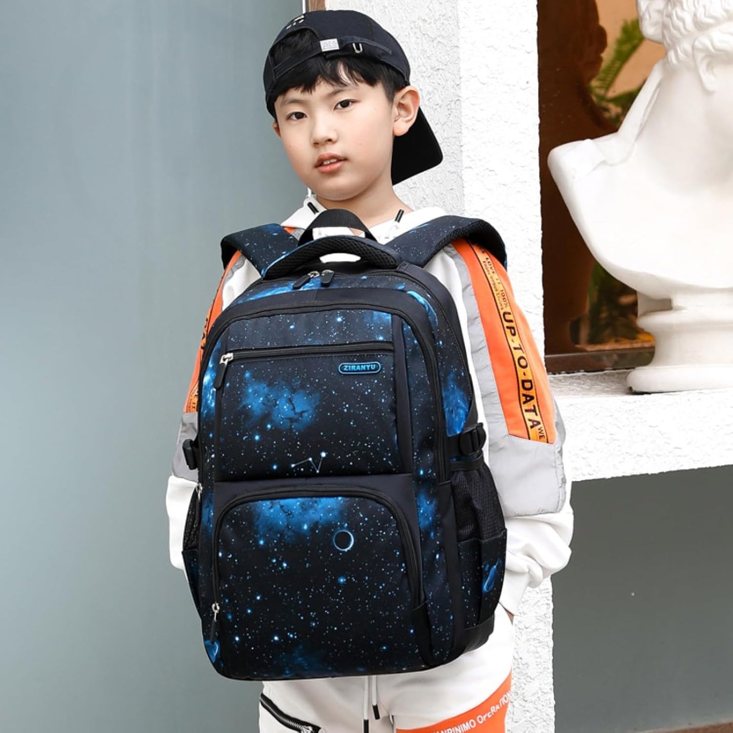 Boys Backpacks Primary Junior High School Bag Kids Bookbag with Lunch Bag 3 in 1 Casual Daypack Set Space Galaxy Durable Knapsack