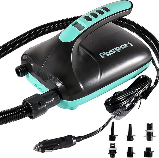 FBSPORT SUP High Pressure Vehicle Electric Air Pump, 20PSI Electric Air Pump for Stand Up Paddle Boards, Dual Stage Inflation & Deflation Function Quick Air Inflator for Paddleboards