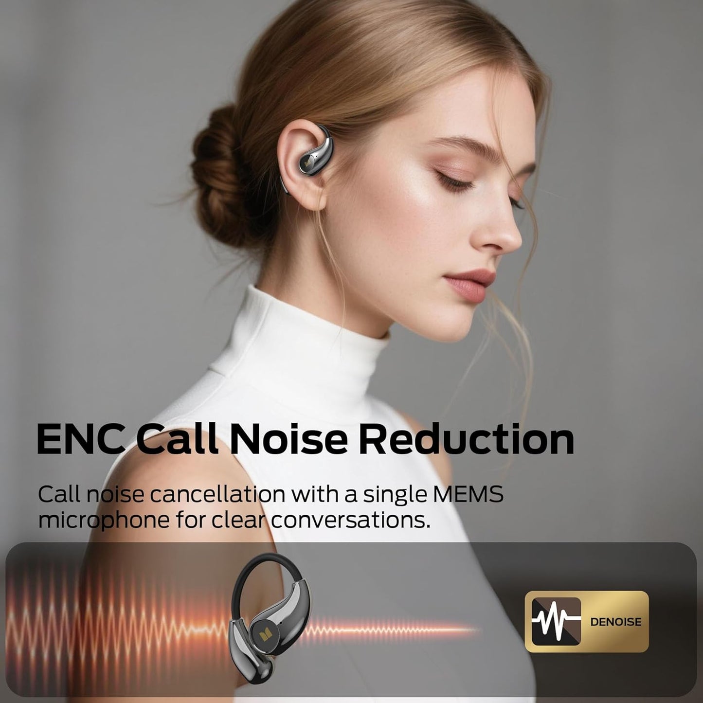 Monster Open Ear AC510 Earbuds, Bluetooth6.0 Wireless Earbuds, Stereo Sound Ear Buds with AI Intelligent Noise Reduction, Type-C Charging, Touch Control, 30H Playback, IPX6 Waterproof Earphones(Black)