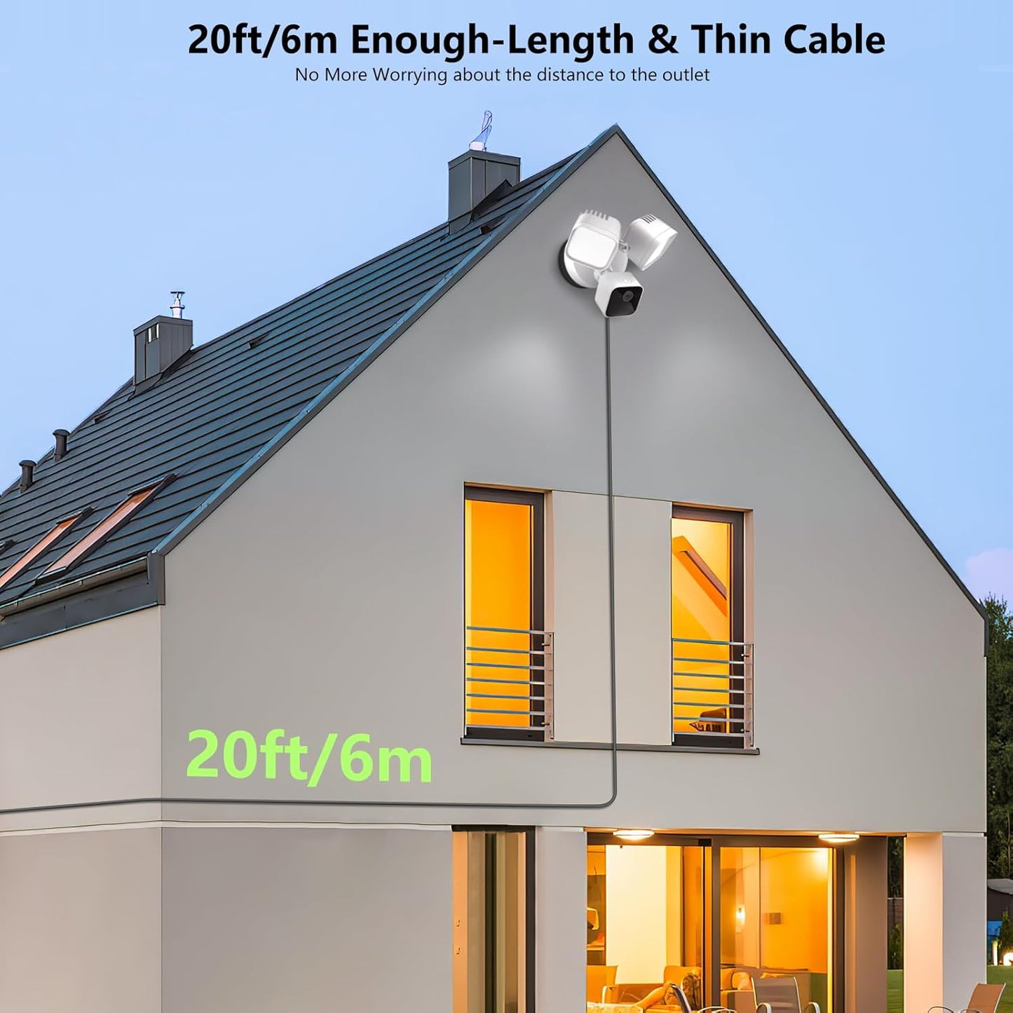 Câble d'alimentation et support enfichable pour caméras de projecteur compatibles avec Floodlight Cam Wired Pro/Plus, caméra de projecteur filaire Blink, boîtier électrique avec câble résistant aux intempéries de 6,1 m (support et cordon 2 en 1)