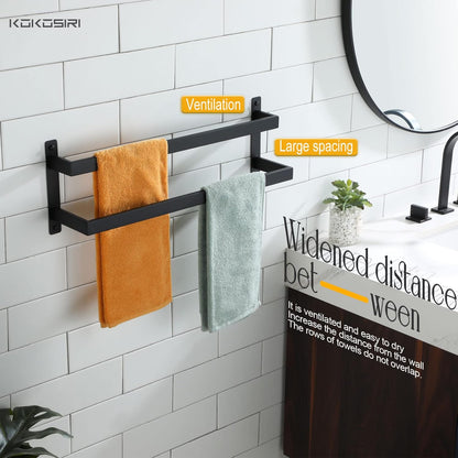 KOKOSIRI Towel Bars Black Bath Towel Holders 20 Inches Bathroom 2-Tiers Ladder Towel Rails Wall Mounted Towels Shelves Rack Stainless Steel, B5008BK-L20