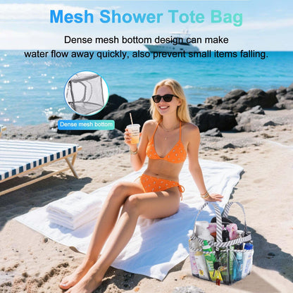 Mesh Shower Caddy Tote, Large College Dorm Bathroom Caddy Organizer with Key Hook and 2 Oxford Handles, Quick Hold, 8 Basket Pockets for Camp Gym