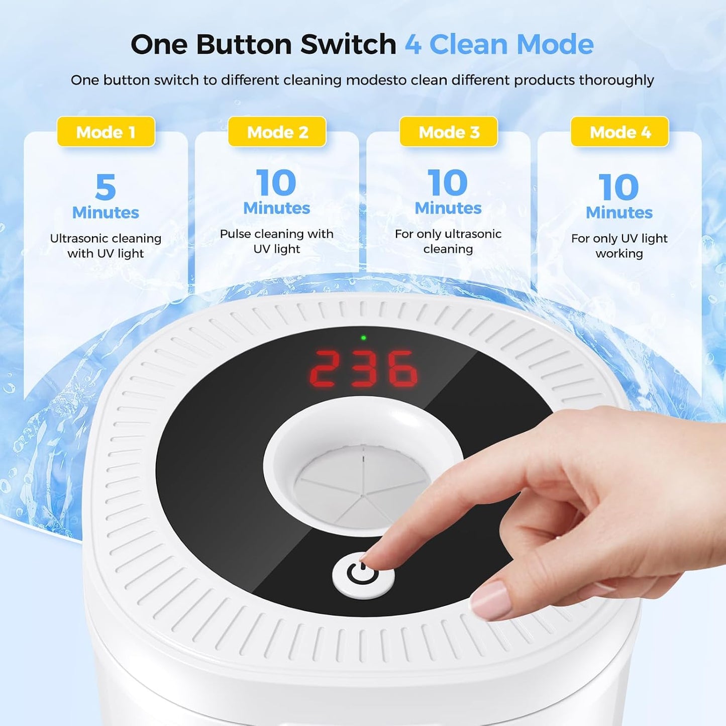 Ultrasonic Retainer Cleaner, Upgraded 48kHz Dental Cleaner Machine for Braces, Mouth Guard Cleaner, Toothbrush Heads, Jewelry, 4 Modes Retainer Cleaner with 200ML Capacity (White)