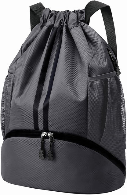 Hoedia Sports Drawstring Backpack - String Swim Gym Bag with Shoes Compartment and Wet Proof Pocket for Women/Men