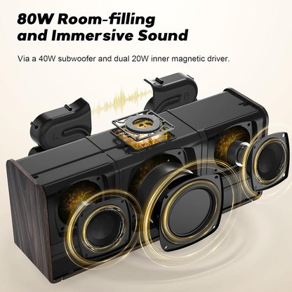 DOSS SoundBox Ultra Bluetooth Speaker with 2.1 Sound Channel Audio, 80W Superior Sound with Deep Bass, Two DSP Technologies, 18H Playtime, BT 5.3, Wireless for Home, Office, Bedroom-Gold