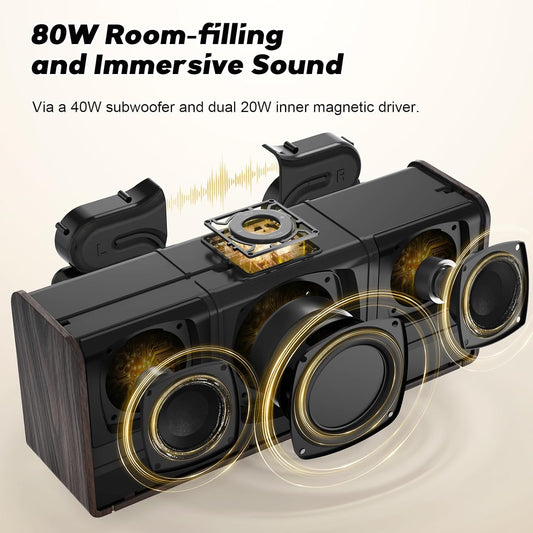 DOSS SoundBox Ultra Bluetooth Speaker with 2.1 Sound Channel Audio, 80W Superior Sound with Deep Bass, Two DSP Technologies, 18H Playtime, BT 5.3, Wireless for Home, Office, Bedroom-Gold - PuriLite