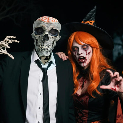 Halloween Skull Mask, Full Head Skeleton Headgea with Movable Mouth, Latex Skeleton Props, Deluxe Latex Helmet Cosplay Party