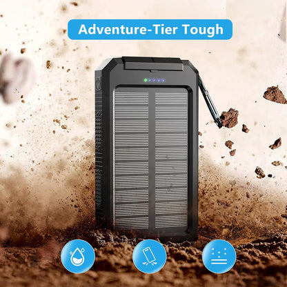 Solar-Charger-Portable-Charger, Power Bank 30000mAh Battery Pack with Dual 5V USB-A Port Output Compatible with iPhone, iPad, 2 x Bright LED Flashlight Perfect for Hiking, Camping, Outdoors