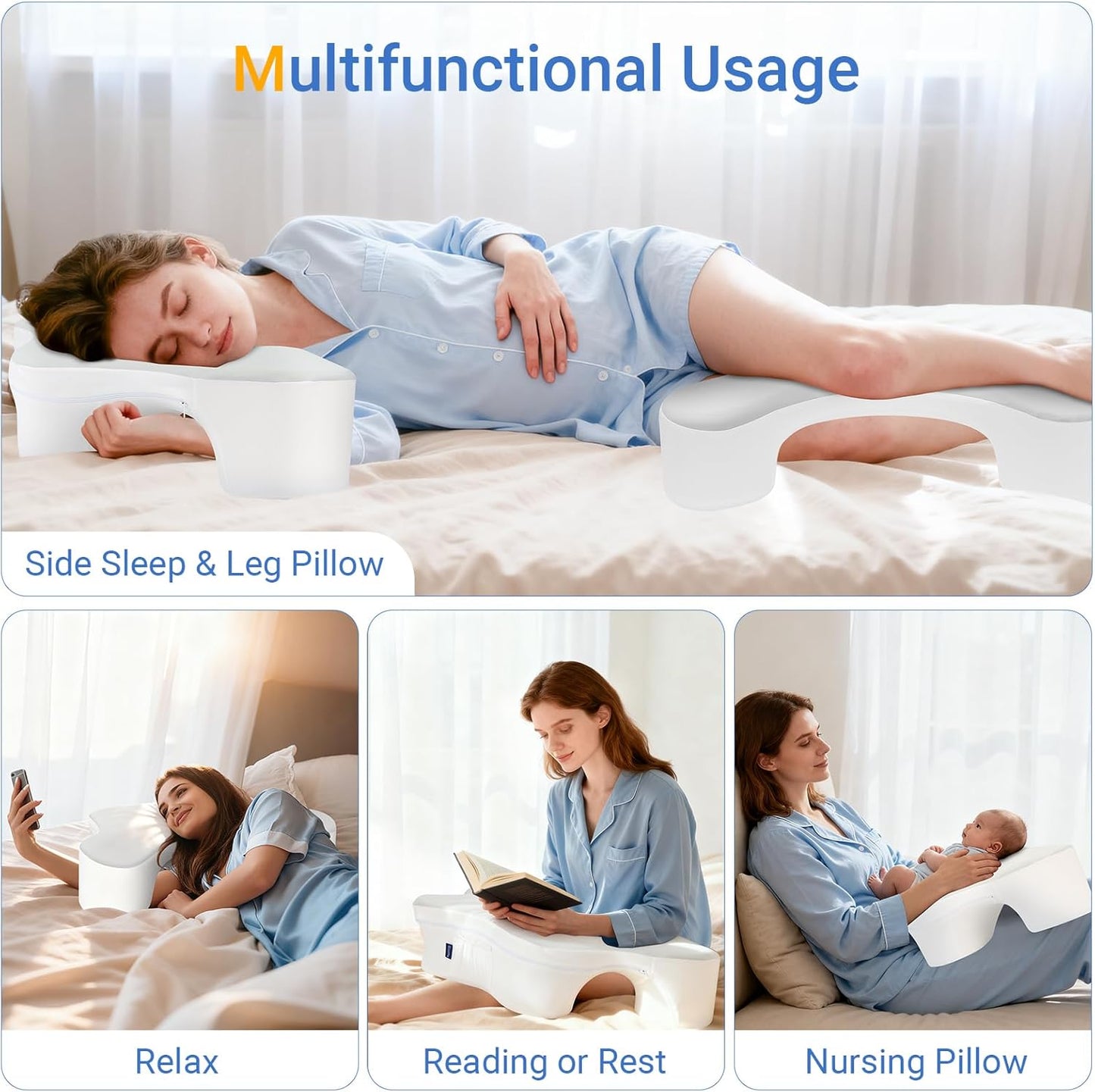 Side Sleeper Pillows with Arm Holes- Memory Foam Shoulder Pillow for Side Sleepers Neck Support & Rotator Cuff Pain Relief, 2PCS Pillowcase, Ergonomic Knee, Leg, Arm Pillow for Adults (Grey)