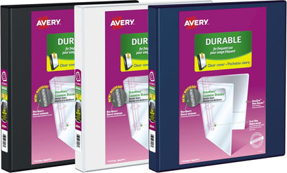 Avery Durable View Binder, 1" Slant Rings, 220 Sheet Capacity, 3 Ring Binder, 2 Pockets, 12 Case Pack Binders, PVC Free, Black (500-34003)