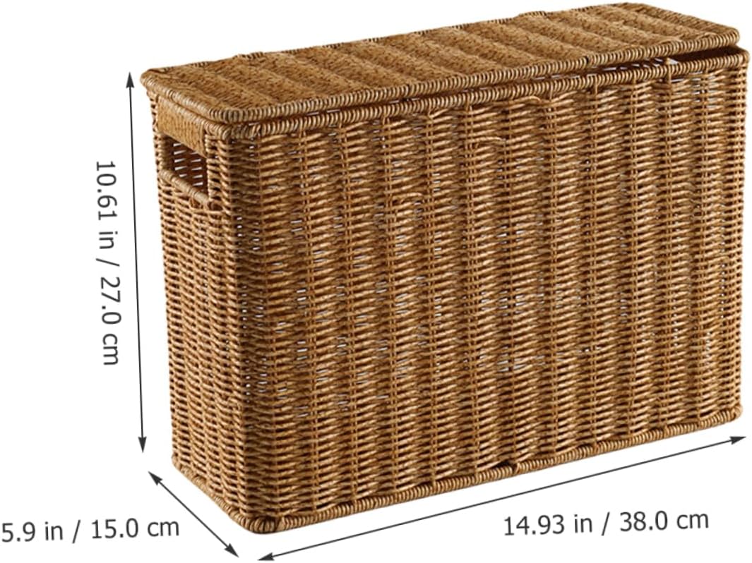 Narrow Wicker Storage Basket | Plastic Rattan Organizer | Rectangular Storage Box with Lid | Home Organization Basket | Lightweight Storage Container - PuriLite