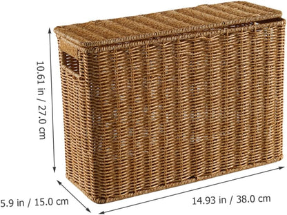 Narrow Wicker Storage Basket | Plastic Rattan Organizer | Rectangular Storage Box with Lid | Home Organization Basket | Lightweight Storage Container - PuriLite
