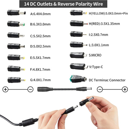 3V~24V 5A 120W Adjustable Power Supply Adapter,DC 3V 5V 6V 9V 12V 15V 18V 19V 20V 24V Universal AC/DC Adapter,100V-240V AC to DC Converter with 5.5x2.5mm 14 Tips for LED Strip Light CCTV
