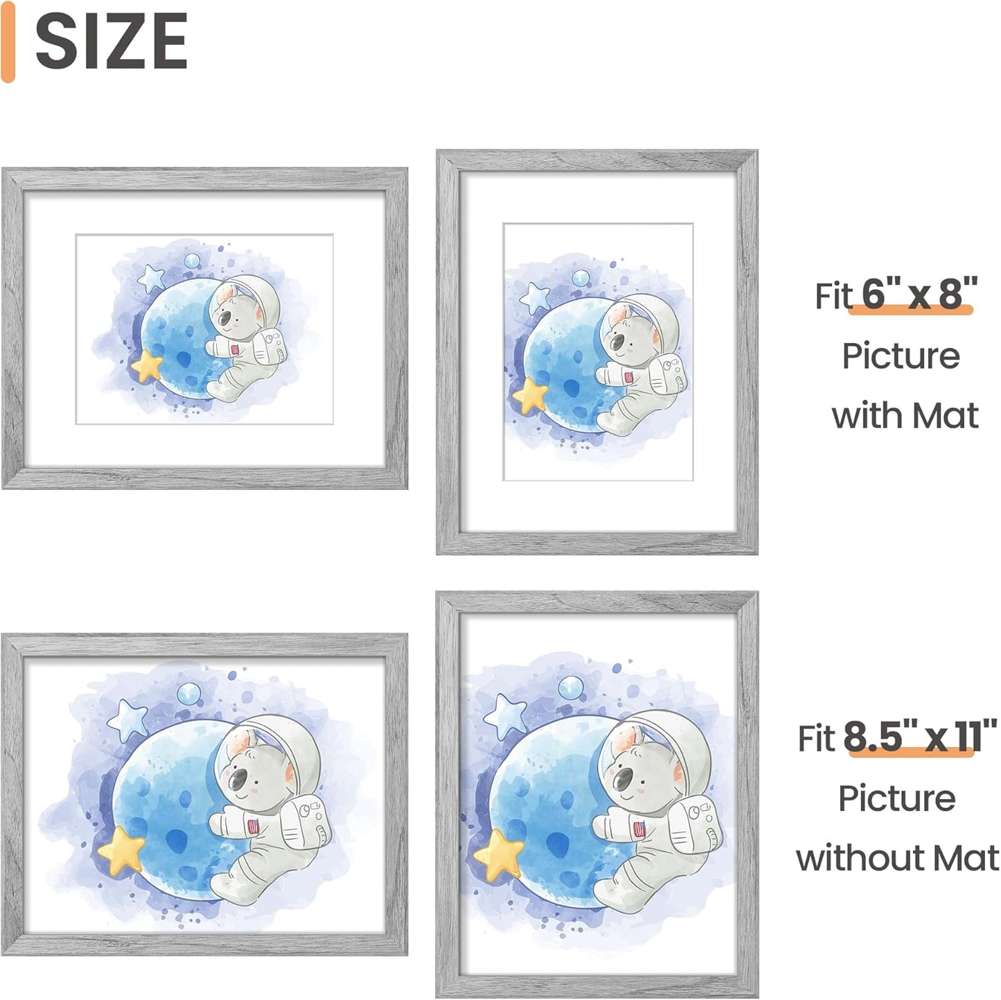 upsimples 11x14 Picture Frame, Display Pictures 8x10 with Mat or 11x14 Without Mat, Wall Hanging Photo Frames, Black