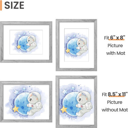 upsimples 11x14 Picture Frame, Display Pictures 8x10 with Mat or 11x14 Without Mat, Wall Hanging Photo Frames, Black