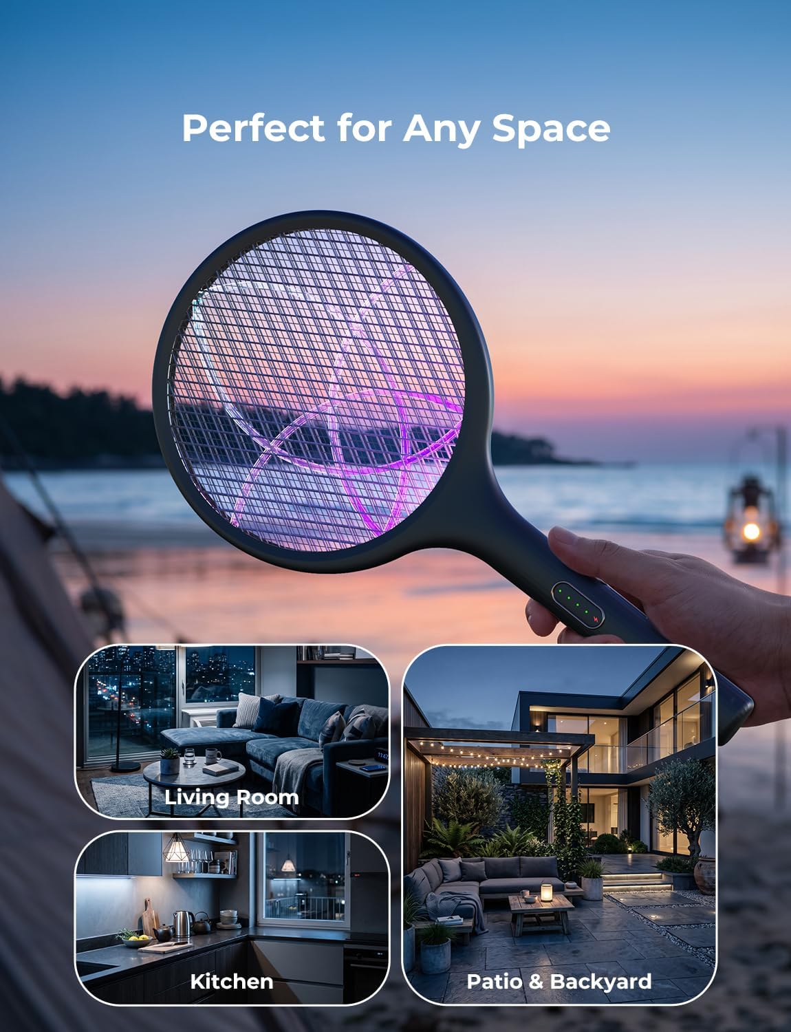 YISSVIC Bug Zapper Racket 4000 Volt Electric Fly Swatter Fly Zapper Indoor Outdoor Dual Modes with Attractant Light Rechargeable Black